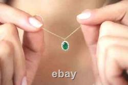 1.20CT Oval Cut Simulated Emerald Halo Pendant Gold Plated 925 Silver Gift Chain