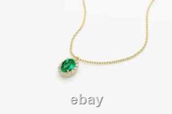 1.20CT Oval Cut Simulated Emerald Halo Pendant Gold Plated 925 Silver Gift Chain