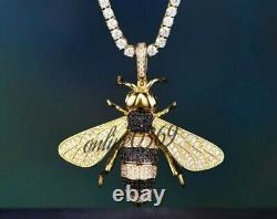 1.25ct Black Simulated diamond mens Flying Bee Pendant 925 Silver free gift
