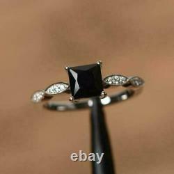 1.50 Ct Princess Black Diamond Solitaire Ring Christmas Gift 14K White Gold Over