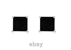 1.50 Princess Cut Natural Onyx gift Stud Earrings Solid 14k White Gold Push Back