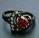 1.50ct Heart Cut Garnet & Diamond Valentine Pretty Gift Ring 14k Black Gold Over