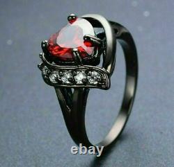 1.50Ct Heart Cut Garnet & Diamond Valentine Pretty Gift Ring 14K Black Gold Over