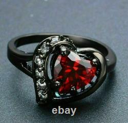 1.50Ct Heart Cut Garnet & Diamond Valentine Pretty Gift Ring 14K Black Gold Over