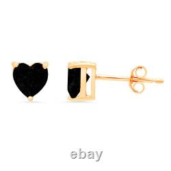 1.50ct Heart Cut Natural Onyx gift Stud Earrings Solid 14k Yellow Gold Push Back