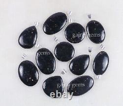 100 PCs Natural Black Nuummite Gemstone Silver Plated Pendant Jewelry For Gift