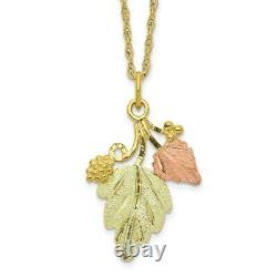 10k Tri Color Black Hills Gold Chain Necklace Pendant Charm Tree Leaf Fine