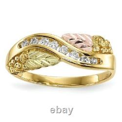 10k Tri Color Black Hills Gold Diamond Band Ring Flower Leaf Fine Jewelry Women