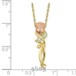10k Tri Color Black Hills Gold Diamond Rose Chain Necklace Pendant Charm Flower