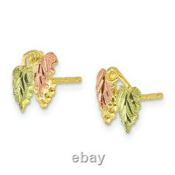 10k Tri Color Black Hills Gold Post Stud Earrings Leaf Fine Jewelry Women Gifts