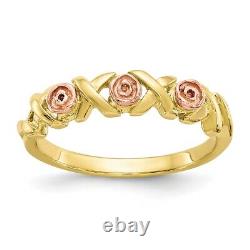 10k Tri Color Black Hills Gold Rose Band Ring Flower Leaf Fine Jewelry Women