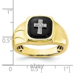 10k Yellow Gold Black Onyx Amp Diamond Cross Religious Band Ring Man Fine