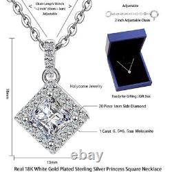13CT Princess Moissanite Halo Pendant Women's 925 Sterling Silver Necklace Gift