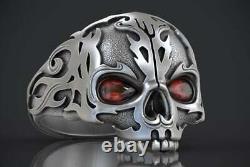 14K Black Gold Over 2. Ct Red Ruby Skull Head Men's Ring Gift For Men's Wedding