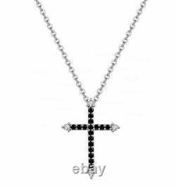 14K Gold 0.15 Ct. Genuine White-Black Diamond Jesus Cross Pendant Necklace Gift