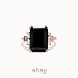 14K Gold Genuine Diamond and Octagon Black Onyx Birthday Gift Ring Jewelry