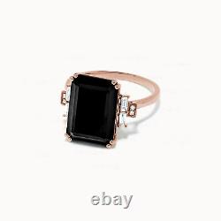 14K Gold Genuine Diamond and Octagon Black Onyx Birthday Gift Ring Jewelry