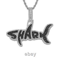 14K Gold Soild 925 Shark Moissanite Necklace Pendant With Rope Chain Hippop Gift