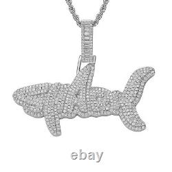 14K Gold Soild 925 Shark Moissanite Necklace Pendant With Rope Chain Hippop Gift