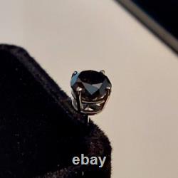 14K White Gold. 75 CT T. W. Black Diamond SJM Round Solitaire Stud Earring