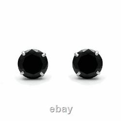 14K White Solid Gold Black Onyx Stud Earrings 1.00Ct Round Push Back Gift @USA