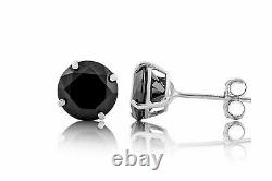14K White Solid Gold Black Onyx Stud Earrings 1.00Ct Round Push Back Gift @USA