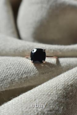 14k Rose Gold 1.80Ct Cushion Cut Lab Created Black Diamond Engagement Gift Ring