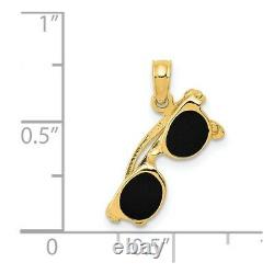 14k Yellow Gold 3 D Black Enameled Moveable Sunglasses Pendant Charm Necklace