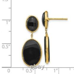 14k Yellow Gold Black Onyx Oval Drop Dangle Chandelier Post Stud Earrings Fine