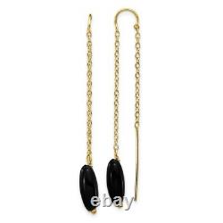 14k Yellow Gold Black Onyx U Tassel String Threader Earrings Drop Dangle Fine