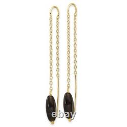 14k Yellow Gold Black Onyx U Tassel String Threader Earrings Drop Dangle Fine