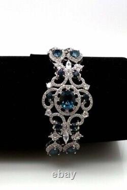 16.98ct Simulated London Blue Topaz Women's Wide Bracelet 925 Silver Gold Plated
