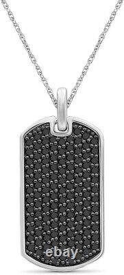 1CT Black Diamond Pendant Dogtag 925 Silver Chain Necklace Birthday Gift for Her
