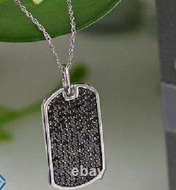 1CT Black Diamond Pendant Dogtag 925 Silver Chain Necklace Birthday Gift for Her