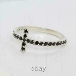 1CT Cubic Zirconia Black Engagement Women Cross Ring 925 Silver Christmas Gift