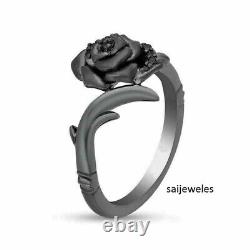 1CT Round Cut Lab Created Diamond Rose Flower Ring Gift 14K Black Gold Finish