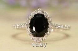 2.30 Ct Oval Cut AAA Black Halo Engagement Wedding Ring In 14K White Gold Finish
