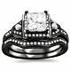 2.33 Ct White Diamond Bridal Set Black Silver Ring Lab Created Christmas Gift