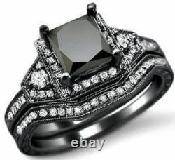 2.33Ct Princess Diamond Bridal Set Black Silver Ring Lab Created Christmas Gift