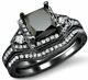 2.33ct Princess Diamond Bridal Set Black Silver Ring Lab Created Christmas Gift