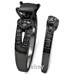 2.36Ct Princess Diamond Bridal Set Gothic Silver Ring Lab Created Christmas Gift