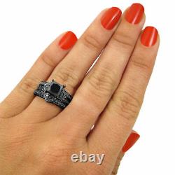 2.36Ct Princess Diamond Bridal Set Gothic Silver Ring Lab Created Christmas Gift