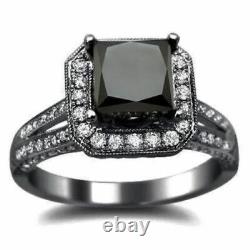 2.44 Ct Black Princess Diamond Silver Ring Lab Created Christmas gift @