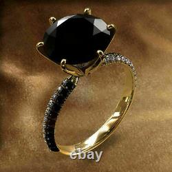 2.50Ct Round Cut Black Diamond Solitaire Engagement Ring 14K Yellow Gold Finish