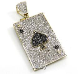 2.5ct Black White Simulated diamond mens Ace Of Spades Pendant Silver free gift