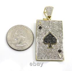 2.5ct Black White Simulated diamond mens Ace Of Spades Pendant Silver free gift