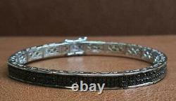 2.5ct Round Black Simulated Diamond mens Link Bracelet White Gold Plated Silver