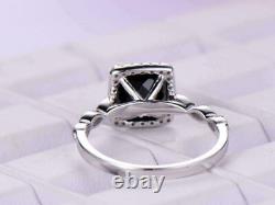 2 Ct Cushion Black Diamond Women Engagement Gift Band Ring 14K White Gold Finish
