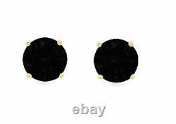 2 ct Round Natural Onyx Stud Gift Earrings Real Solid 14k Yellow Gold Push Back