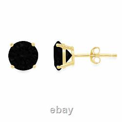 2 ct Round Natural Onyx Stud Gift Earrings Real Solid 14k Yellow Gold Push Back